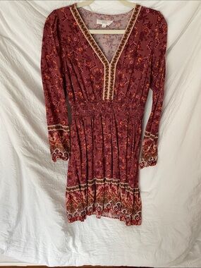 Lucky Brand Boho Floral Smocked Mini Dress Medium